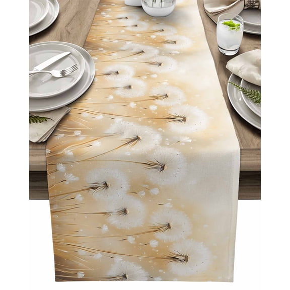 Table Runner White Dandelion Plant Table Decoration for Kitchen Dinning Yellow Watercolor Table Decoration for Indoor Outdoor Party Wedding Decor 13x90inch