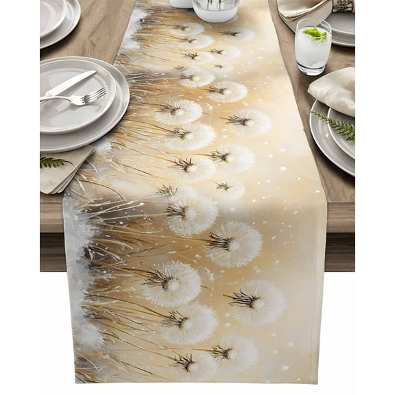 Table Runner White Dandelion Plant Table Decoration for Kitchen Dinning Spring Leaf Table Decoration for Indoor Outdoor Party Wedding Decor 13x72inch