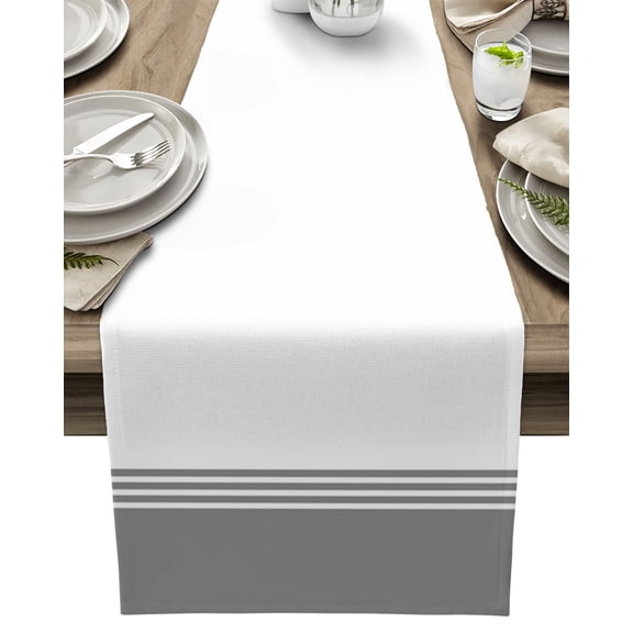 Table Runner White Geometric Gray Stripes Table Decoration for Kitchen Dinning Modern Minimalist Table Decoration for Indoor Outdoor Party Wedding Decor 13x72inch
