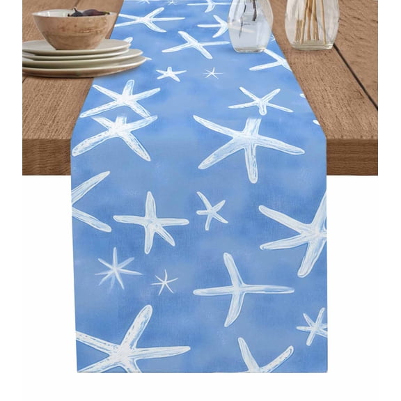 Table Runner White Starfish Table Decoration for Kitchen Dinning Blue Background Table Decoration for Indoor Outdoor Party Wedding Decor 13x90inch