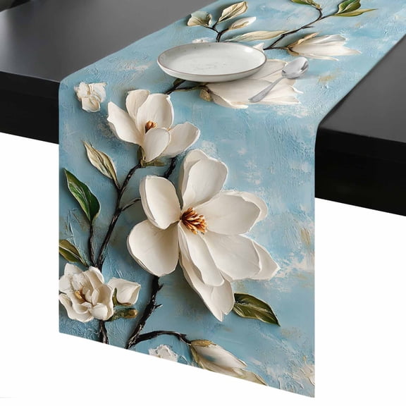 Table Runner White Tulip Decorative Dining Table Runner Vivid Watercolor Flower Kitchen Table Decoration for Home, Holiday and Party Use 13x36 Inch