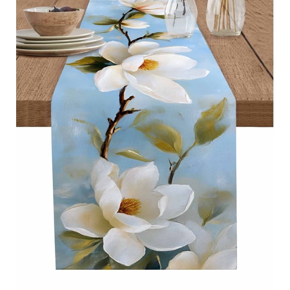 Table Runner White Tulip Table Decoration for Kitchen Dinning Watercolor Floral Table Decoration for Indoor Outdoor Party Wedding Decor 13x90inch