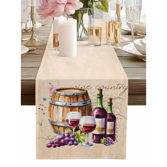 Table Runner Wine Cask Table Runners Retro Farmhouse Grape Cotton Linen Dresser Scarf Kitchen Dining Table Decor for Home Dinner Party Decor 13x36 Inch