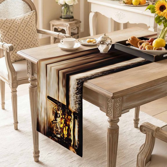 Table Runner Wine Glass Dresser Scarves 13x36 Inch,Linen Table Runners Vintage Dark Wood Grain Tablerunner for Home Dining Indoor Outdoor Wedding Party Tabletop Decor