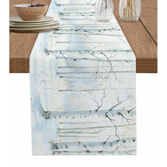 Table Runner Winter Forest Table Decoration for Kitchen Dinning Birch Forest Tree Table Decoration for Indoor Outdoor Party Wedding Decor 13x72 Inch