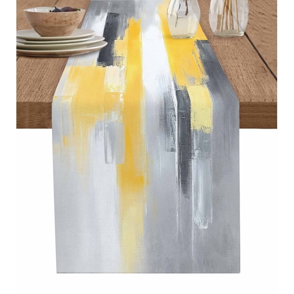 Table Runner Yellow Black Gray Oil Painting Table Decoration for Kitchen Dinning Abstract Table Decoration for Indoor Outdoor Party Wedding Decor 13x72inch
