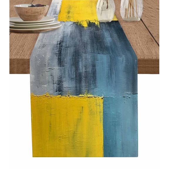 Table Runner Yellow Blue Oil Painting Table Decoration for Kitchen Dinning Abstract Art Table Decoration for Indoor Outdoor Party Wedding Decor 13x72inch