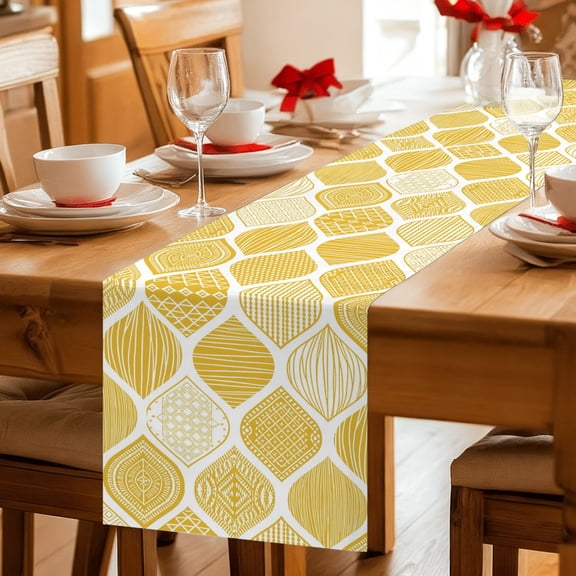 Table Runner Yellow Bohemian Geometric Texture Dresser Scarves 13x36 Inch,Linen Table Runners Abstract Moroccan Pattern Tablerunner for Home Dining Indoor Outdoor Wedding Party Tabletop Decor