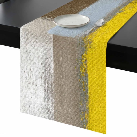 Table Runner Yellow Brown Abstract Painting Decorative Dining Table Runner Beige Modern Art Kitchen Table Decoration for Home, Holiday and Party Use 13x36 Inch