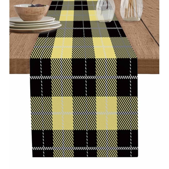 Table Runner Yellow Check Plaid Table Decoration for Kitchen Dinning Geometric Pattern Table Decoration for Indoor Outdoor Party Wedding Decor 13x90 Inch