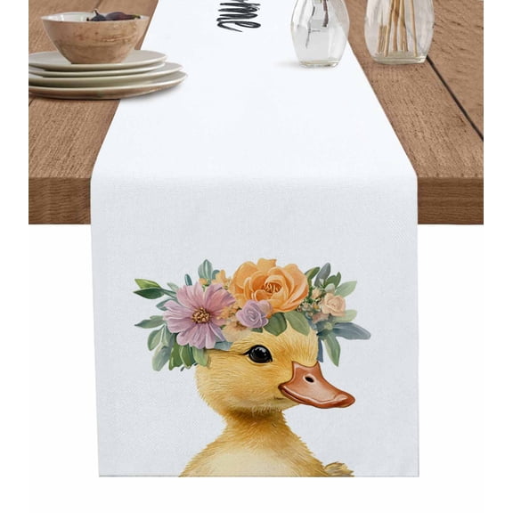 Table Runner Yellow Duck Wreath Table Decoration for Kitchen Dinning Welcome Spring Table Decoration for Indoor Outdoor Party Wedding Decor 13x72 Inch