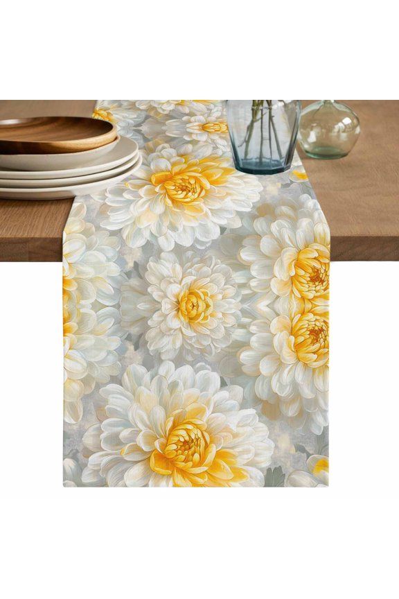 Table Runner Yellow Floral Soft Linen Style Table Runner Cloth Spring Flower Dining Table Decor for Kitchen, Dining Room, Parties, Holiday & Everyday Use 13x36 Inch