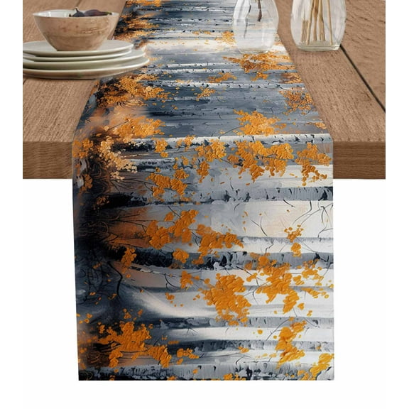 Table Runner Yellow Forest Plant Table Decoration for Kitchen Dinning Tree Illustration Grey Table Decoration for Indoor Outdoor Party Wedding Decor 13x72 Inch