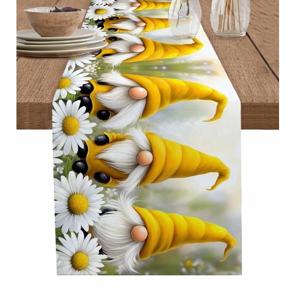 Table Runner Yellow Gnome Table Decoration for Kitchen Dinning Farm Daisy Floral Table Decoration for Indoor Outdoor Party Wedding Decor 13x72 Inch
