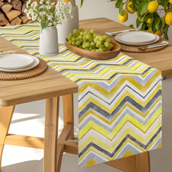 Table Runner Yellow Gray Gradient Zigzag Stripe Dresser Scarves 13x36 Inch,Linen Table Runners Nordic Style Abstract Art Tablerunner for Home Dining Indoor Outdoor Wedding Party Tabletop Decor