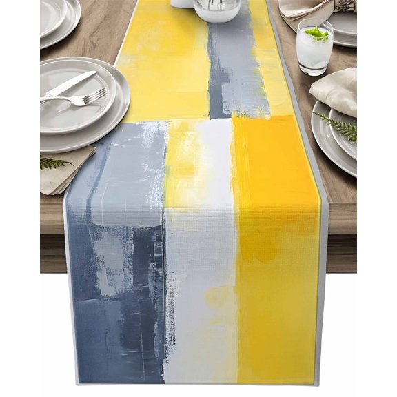 Table Runner Yellow Gray Oil Painting Table Decoration for Kitchen Dinning Abstract Style Table Decoration for Indoor Outdoor Party Wedding Decor 13x72inch