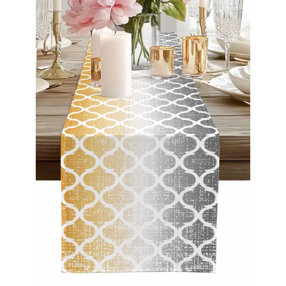 Table Runner Yellow and Grey Table Runners Ombre Gradient Morocco Pattern Cotton Linen Dresser Scarf Kitchen Dining Table Decor for Home Dinner Party Decor 13x36 Inch