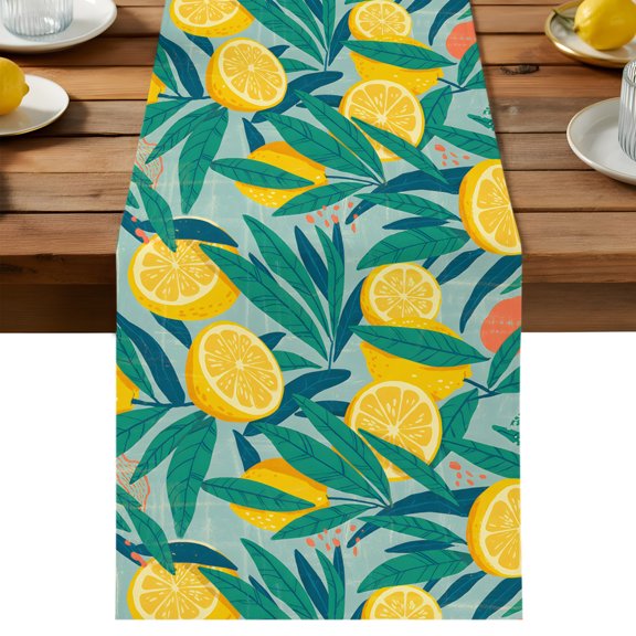 Table Runner Yellow Lemon Decorative Table Runner for Kitchen Fruit Leaves Plant Dinning Runner for Party Wedding Holiday Indoor Outdoor 13x72inch