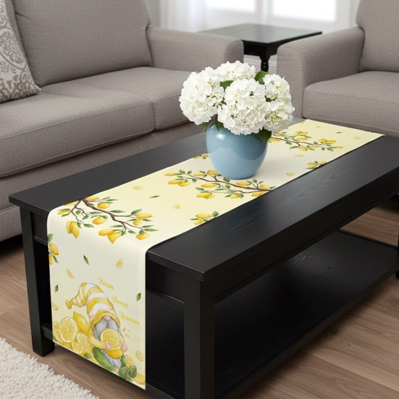 Table Runner Yellow Lemon Farmhouse Dwarfs Dresser Scarves 13x36 Inch,Linen Table Runners Farmhouse Lemon Leaves Tablerunner for Home Dining Indoor Outdoor Wedding Party Tabletop Decor