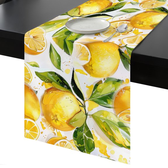 Table Runner Yellow Lemon Leaves Decorative Dining Table Runner Fruit Kitchen Table Decoration for Home, Holiday and Party Use 13x36 Inch