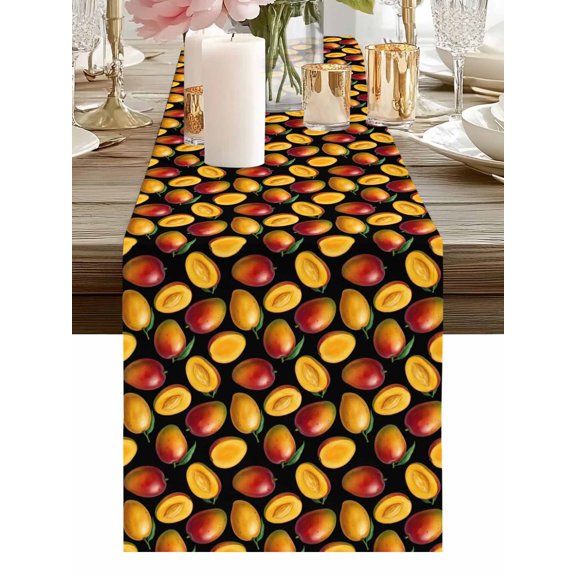 Table Runner Yellow Mangos Table Runners Summer Tropical Fruit Cotton Linen Dresser Scarf Kitchen Dining Table Decor for Holiday Party Home Decor 13x36 Inch