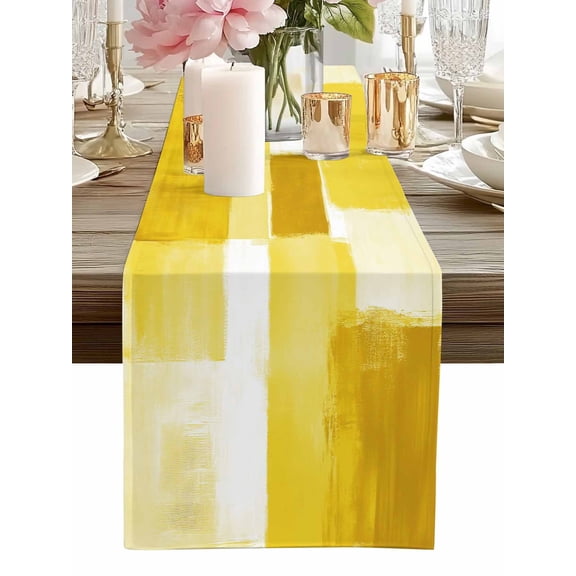 Table Runner Yellow Paint Table Runners Gradient Graffiti Modern Abstract Cotton Linen Dresser Scarf Kitchen Dining Table Decor for Home Dinner Party Decor 13x36 Inch