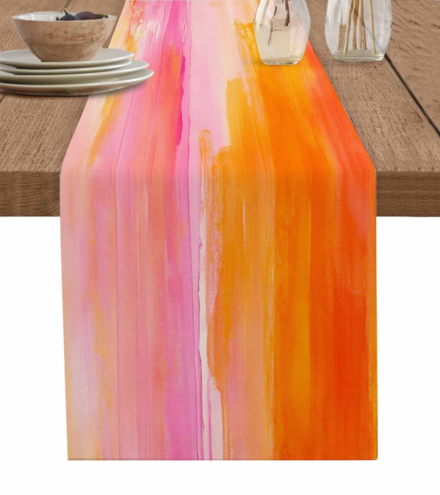 Table Runner Yellow Pink Painting Table Decoration for Kitchen Dinning Abstract Art Table Decoration for Indoor Outdoor Party Wedding Decor 13x90inch