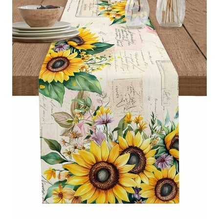 Table Runner Yellow Sunflower Leaves Table Decoration for Kitchen Dinning Vintage Floral Table Decoration for Indoor Outdoor Party Wedding Decor 13x90 Inch