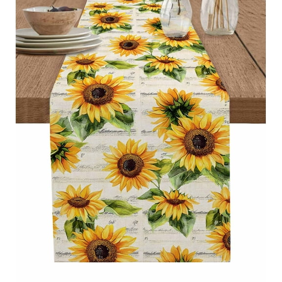 Table Runner Yellow Sunflower Table Decoration for Kitchen Dinning Vintage Flowers Table Decoration for Indoor Outdoor Party Wedding Decor 13x72 Inch