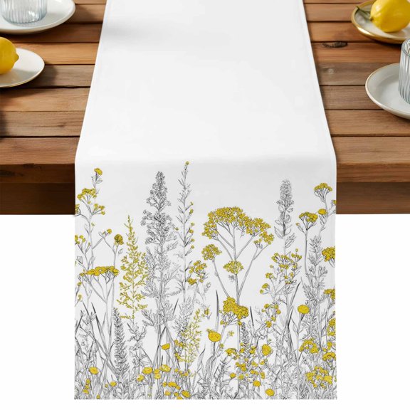 Table Runner Yellow Wildflower Table Runners Botanical Farmhouse Field Floral Cotton Linen Dresser Scarf Kitchen Dining Table Decor for Holiday Party Decor 13x36 Inch