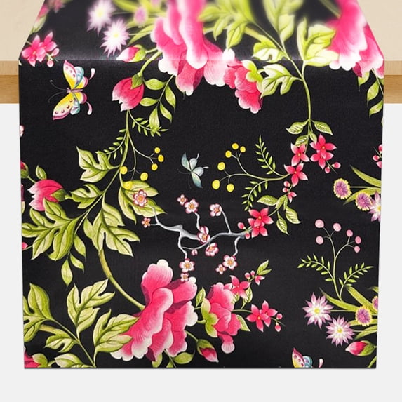 Table Runner for Dining Table, Black Japanese Print Floral Table Linen - Home Decor