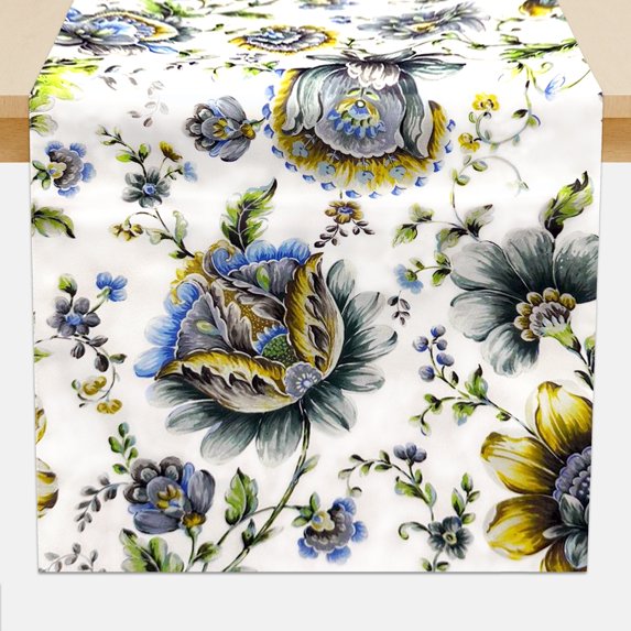 Table Runner for Dining Table, White Japanese Print Floral Table Linen - Home Decor