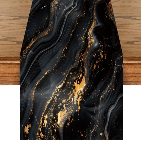 Table Runner with Black and Gold Marble Pattern, Modern Home Decor, Wood Furniture Protector