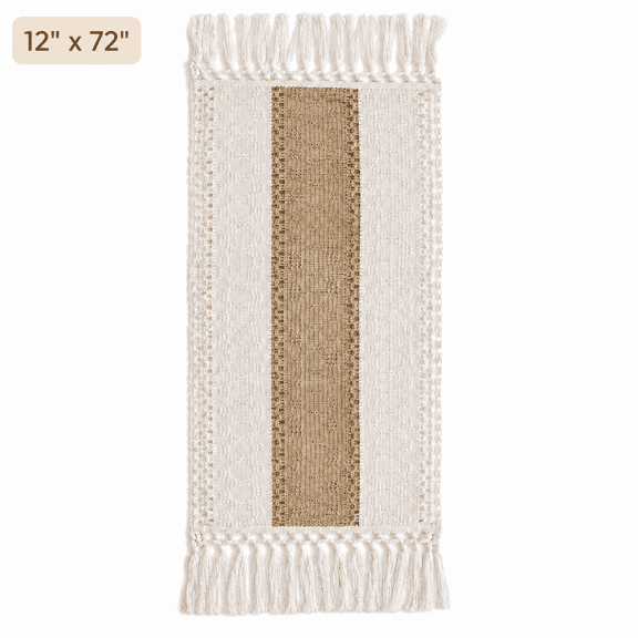 Table Runner with Tassels, Boho Farmhouse  Decoration for Dining and Living Room, 12x72 inches