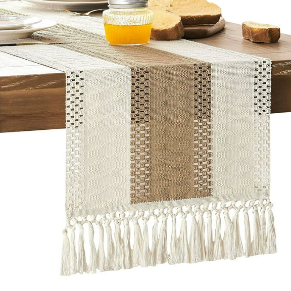 Table Runner with Tassels, Boho Farmhouse Decoration for Dining and Living Room, 12x72 inches