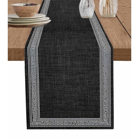Table Runners 108 Inches Long Dress Scarves, Black Retro Greek Key Farmhouse Coffee/Dining/Kitchen Table Runner for Living Room, Greece Ancient Rustic Geometric 13x108 Inch