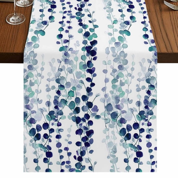 Table Runners 108 Inches Long Dress Scarves, Blue Weeping Eucalyptus Farmhouse Coffee/Dining/Kitchen Table Runner for Living Room, Spring Summer Farmhouse Leaves 13x108 Inch