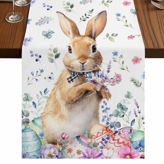 Table Runners 108 Inches Long Dress Scarves, Bunny Easter Farmhouse Coffee/Dining/Kitchen Table Runner for Living Room, Spring Floral Rabbits Eggs Farmhouse 13x108 Inch