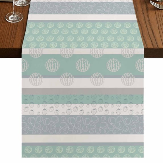 Table Runners 108 Inches Long Dress Scarves, Farm Fruits Farmhouse Coffee/Dining/Kitchen Table Runner for Living Room, Watermelon Lemons Peach Green Grey Striped 13x108 Inch