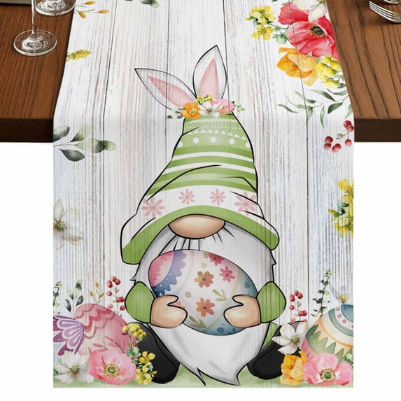 Table Runners 108 Inches Long Dress Scarves, Gnomes Easter Farmhouse Coffee/Dining/Kitchen Table Runner for Living Room, Eucalyptus Spring Floral Eggs Wooden 13x108 Inch