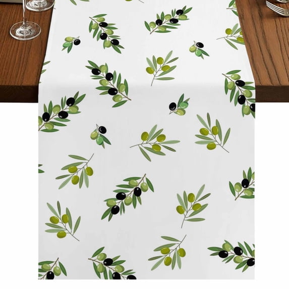 Table Runners 108 Inches Long Dress Scarves, Green Olive Branches Farmhouse Coffee/Dining/Kitchen Table Runner for Living Room, Spring Pastoral Leaves Botanical 13x108 Inch