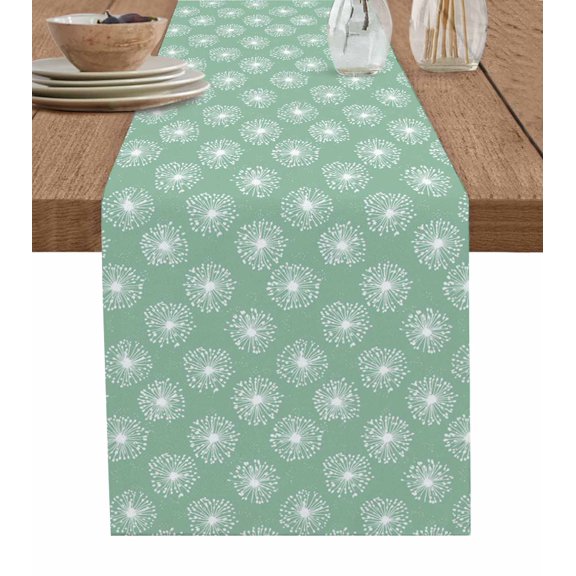 Table Runners 108 Inches Long Dress Scarves, Green White Dandelion Farmhouse Coffee/Dining/Kitchen Table Runner for Living Room, Farmhouse Botanical Blossom 13x108 Inch