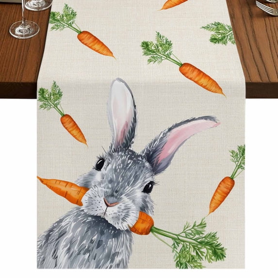 Table Runners 108 Inches Long Dress Scarves, Grey Bunny Easter Farmhouse Coffee/Dining/Kitchen Table Runner for Living Room, Rabbits Spring Botanical Carrots 13x108 Inch