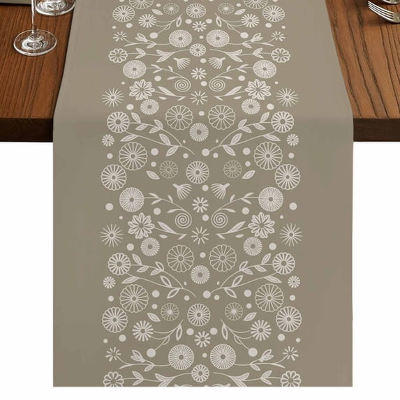 Table Runners 108 Inches Long Dress Scarves, Japanese Farmhouse Coffee/Dining/Kitchen Table Runner for Living Room, Grey Simple Traditional Flowers Leaves Pattern 13x108 Inch