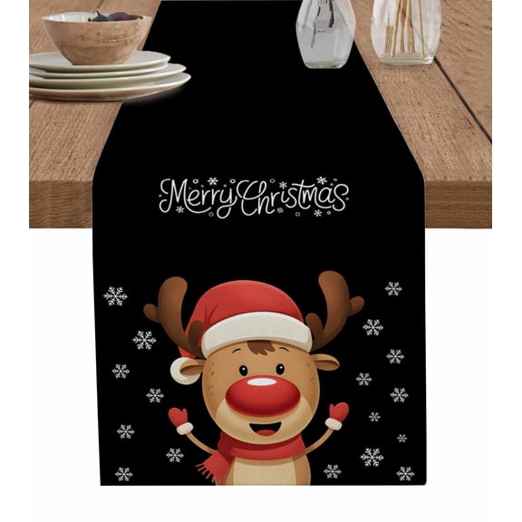 Table Runners 108 Inches Long Dress Scarves, Merry Christmas Farmhouse Coffee/Dining/Kitchen Table Runner for Living Room, Winter Cartoon Xmas Deer Snowflake 13x108 Inch