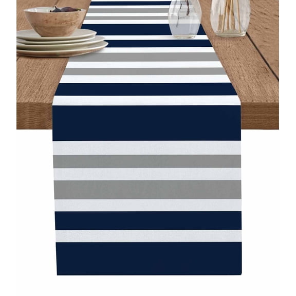 Table Runners 108 Inches Long Dress Scarves, Navy Blue Grey Striped Farmhouse Coffee/Dining/Kitchen Table Runner for Living Room, Modern Minimalist Ombre Lines 13x108 Inch