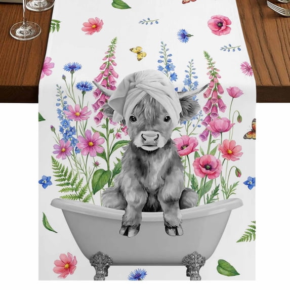 Table Runners 108 Inches Long Dress Scarves, Pink Flowers Yak Farmhouse Coffee/Dining/Kitchen Table Runner for Living Room, Vintage Spring Floral Bathtub Watercolor 13x108 Inch