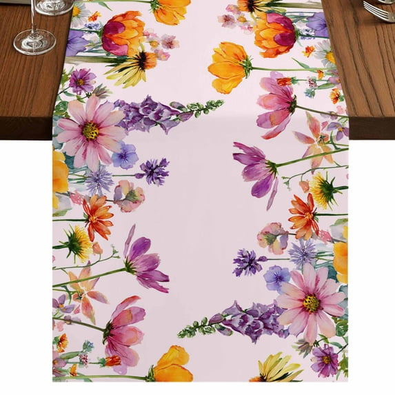 Table Runners 108 Inches Long Dress Scarves, Pink Spring Floral Farmhouse Coffee/Dining/Kitchen Table Runner for Living Room, Elegant Pastoral Flowers Daisy 13x108 Inch