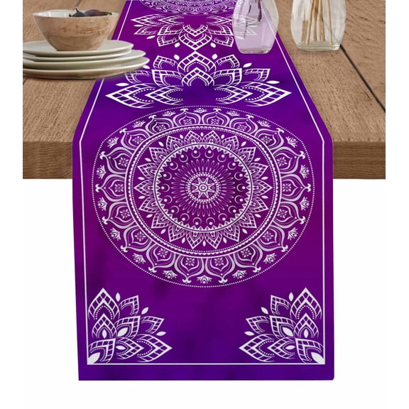 Table Runners 108 Inches Long Dress Scarves, Purple Boho Farmhouse Coffee/Dining/Kitchen Table Runner for Living Room, Vintage Ethnic Abstract Geometric Aesthetic 13x108 Inch
