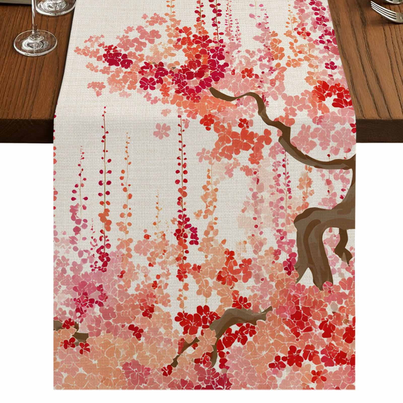 Spring Table Runner 108 Table Runners 108 Inches Long Dress Scarves, Red Orange Cherry Blossoms ...